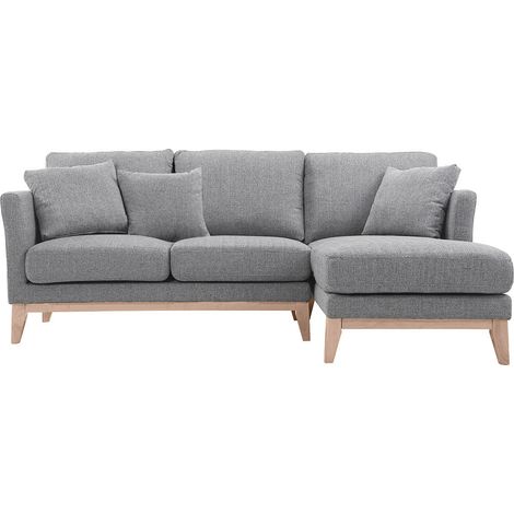 Miliboo – Canapé d'angle droit déhoussable 4 places en tissu polyester gris clair – Piètement en bois hévéa – Dimensions L194.5 x P130 x H81 cm (1/5)