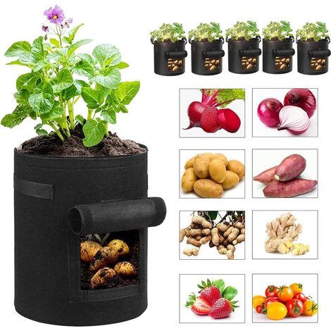 CSPARKV 6 Pack 10 Gal (40L) Breathable Geotextile Grow Bags - Reusable Non-Woven Bags for Carrots, Potatoes, Tomatoes, Strawberries - Balcony, Garden, Vegetable Grow Bag (1/4)
