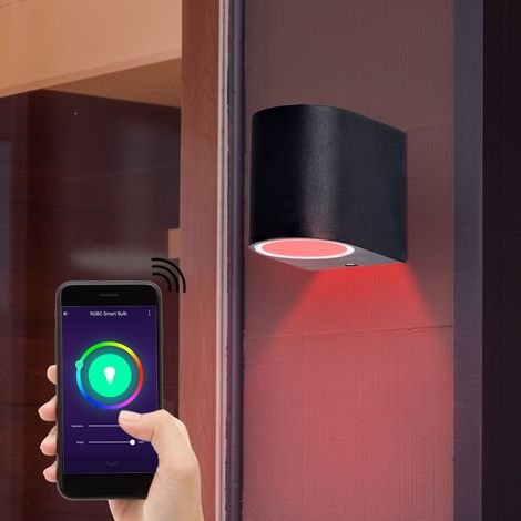 Faretto da parete Smart Down Lampada da esterno App per telefoni cellulari Controllo vocale Luce per facciate Dimmerabile Incluse lampadine LED RGB