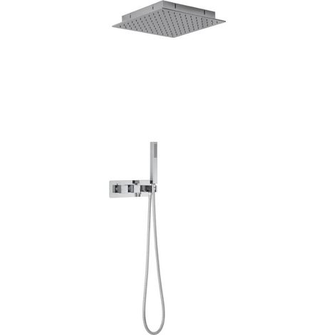 Milano Arvo 2 Outlet Twin Diverter Thermostatic Mixer Shower Valve with Ceiling Mounted 400mm Square Recessed Rainfall Shower Head and Hand Shower Handset with 1.75m Hose - Chrome (1/5)