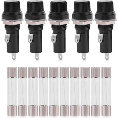 Porte-fusible fin 6,3 x 32 mm pour montage sur tableau électrique - 125 V 15 A/250 V 10 A - 5 pièces - Prise avec carte (1/5)