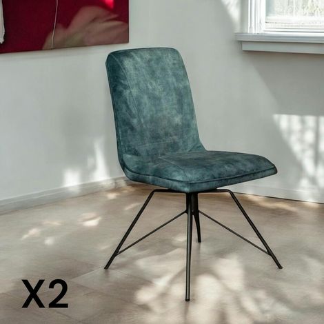 Chaise pivotante velours bleu lagon (lot de 2) OKA (1/5)