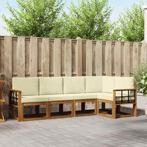 vidaXL Outdoor-Sofagarnitur mit Kissen 5 pcs Natur und Creme (1/5)