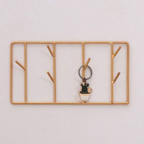 Dekorativer Schlüsselhalter für die Wand – Wanddekoration, kleine Hakenleiste mit 6 Metallhaken für Zuhause, Büro usw., quadratisch