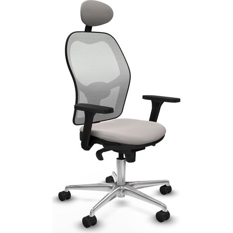 Jorquera sincro malla blanca similpiel blanco brazos 3D base aluminio cabecero fijo ruedas 65mm nailon (1/5)