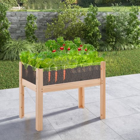 Jardinière Surélevée en Bois Trous de Drainage Panneaux Acryliques Transparent Légumes Herbes Fleurs Capacité de 50L Naturel (1/3)