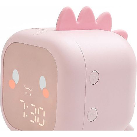Lustiger, geräuschloser Drachenwecker mit wiederaufladbarem LED-Timer, Sprachsteuerung, Nachtlicht und Kinderweckerfunktion, rosa. (1/5)