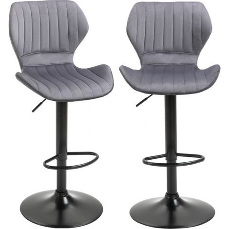 EASYCOMFORT Set di 2 Sgabelli da Bar Alti in Velluto Imbottiti con Altezza Regolabile , Sgabelli Cucina Girevoli con Schienale e Poggiapiedi, 47x51.5x94-114cm Grigio
