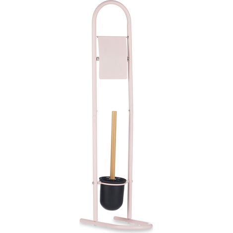 Support en métal pour papier toilette et brosse FRESHY avec des éléments en bambou. (1/4)