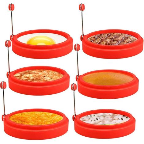 Moules à œufs ronds, lot de 6, pour poêle, moules à crêpes en silicone, moule à omelette rond pour la cuisson des œufs (1/5)