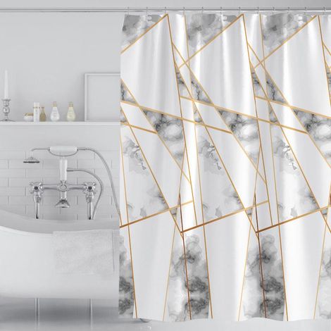 Rideau de Douche 180x200cm avec 12 Crochets, Séchage Rapide (Marbre), Imperméable en Polyester Lavable en Machine, Tissu Hydrofuge pour Salle de Bains (1/5)