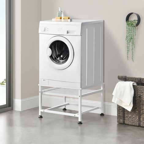 Base Supporto per Lavatrice Standard Rialzamento 63 x 54 x 41 cm Basamento con Piano Estraibile e Piedini con Gomma Antiscivolo Carico Max.150kg - Bianco (1/5)
