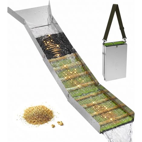 Relaxdays Goldwaschrinne, faltbar, HxBxT: 6,5 x 35 x 127 cm, Aluminium, Nylon Matte, Goldschürfen, Goldschleuse, silber