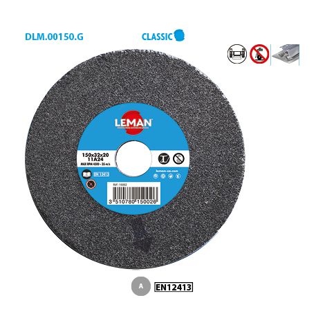 Leman – Meule à touret vitrifiée grise 150 mm – Grain 24 – Alésage 32 mm – Épaisseur 20 mm pour meulage et affûtage métal