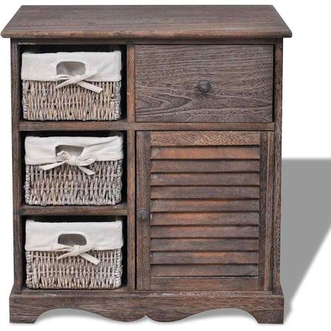 Armadietto in Legno con 3 Cestini Intrecciati Marrone DAS939562 (1/5)