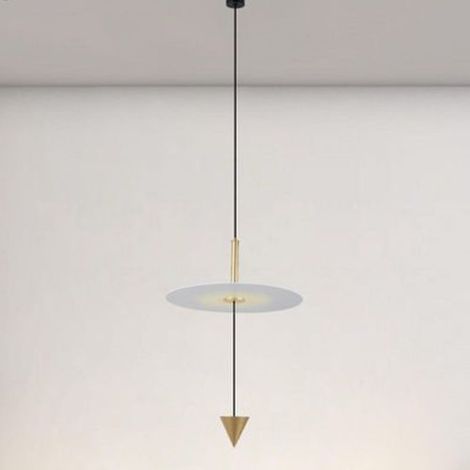 TRADE SHOP - Lampadario A Sospensione Lampada 12w Luce Led 4000k Disco Bianco ø23cm Cono Oro 32016 - (1/4)
