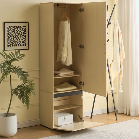 Armario estrecho con espejo y barra extraíble, MDF madera 54 x 34,5 x 179,5 cm DESVIAE (1/5)