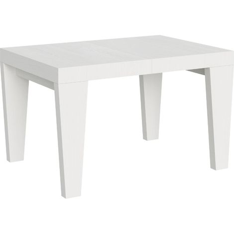 Table à manger extensible bois pieds en V Kristo Sur roulettes 2 rallonges fines 140 à 244 cm-Blanc-Sur roulettes-2 rallonges fines-140 à 244 cm (1/5)