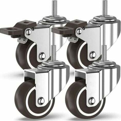 XVX Roulettes pivotantes 4 à tiges filetées, roulettes pour meubles, roues à freins pour transport industriel de planches (50 mm avec tiges M10, 2 avec freins, 2 sans freins)