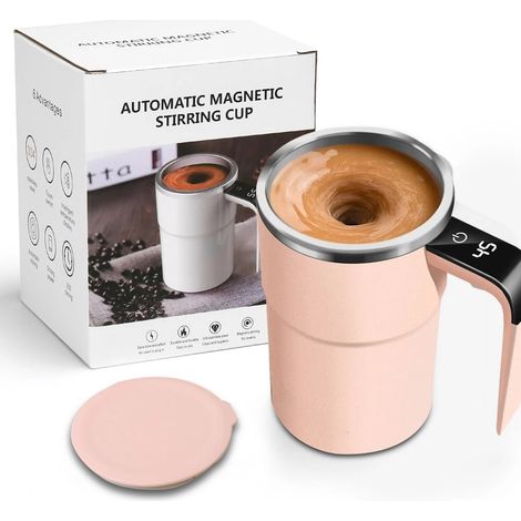 Gobelet mélangeur automatique, 380 ml, avec couvercle et écran tactile LCD, affichage de la température, gobelet mélangeur magnétique automatique en acier inoxydable, tasse à café, agitateur, Rose