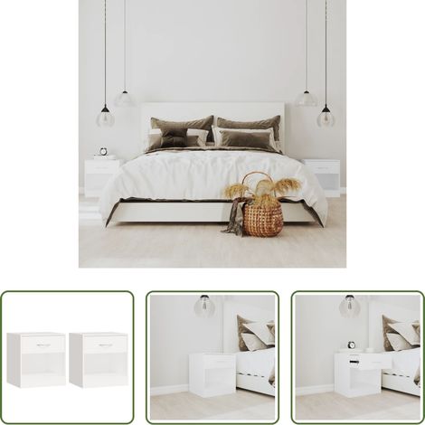 vidaXL Étagère - Table de chevet 2 pcs avec tiroir Blanc (1/5)