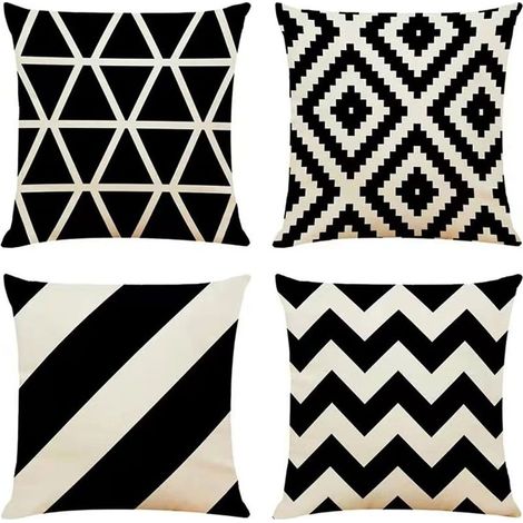 Lot de 4 housses de coussin décoratifs noires à motifs géométriques, 45 x 45 cm (1/5)