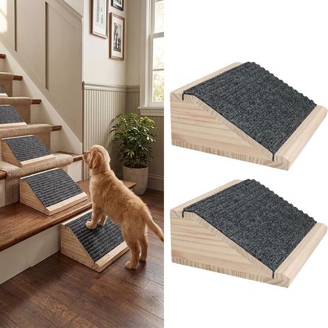 Marches pour chien en bois, Rampe d’accès pour escalier – Surface antidérapante - Lot de 2 – Idéal pour petits chiens, chiens âgés, à pattes courtes ou blessés, 30×26×15cm (1/5)