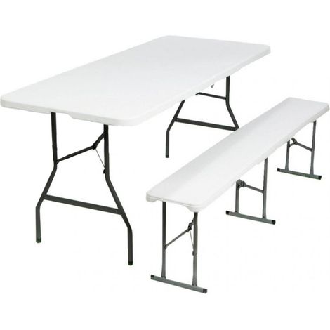 Juego de mesa y banco plegables de plástico blanco para jardín, camping, bar