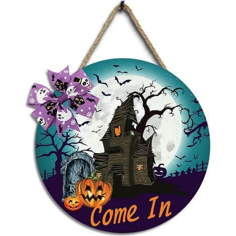 Décorations d'Halloween à suspendre panneau en bois décorations de plafond décorations de maison pour Halloween cadeaux pour enfants et amis - Style 1 (1/5)