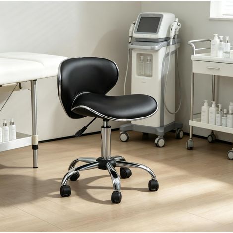 Sgabello da lavoro con ruote 44x48x62-74 cm in poliuretano nero regolabile con schienale - CHICFURN (1/5)