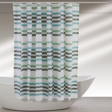 Tenda Per Doccia In Vinile 180 X 200h Cm A Scacchi Azzurra Con Ganci (1/3)