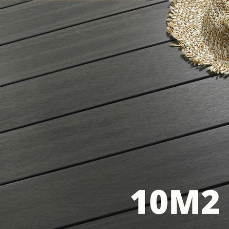 Kit Terrasse Composite NAVIA 10m² - Gris Foncé - 31 Lames de Terrasse (220 x 14.5 x 2.2 cm) - Fixation par Clips - Terrasse Livraison Rapide