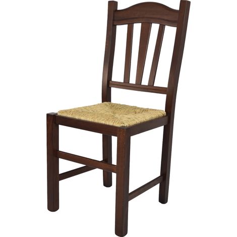 Tommychairs - Sedia modello Silvana per cucina bar e sala da pranzo, robusta struttura in legno di faggio color noce scuro e seduta in paglia