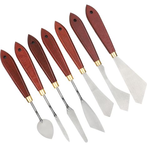Ensemble de 7 couteaux à palette en acier inoxydable pour mélanger la peinture à l'huile et l'acrylique. (1/5)