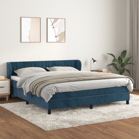 Ensemble Lit Adulte avec Sommier et Matelas confortable,Lit à sommier tapissier et matelas Bleu foncé 180x200cm Velours -BVN65641 (1/5)