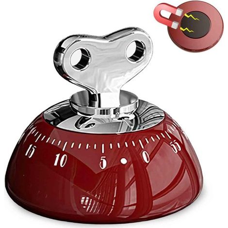 Mechanischer 60 Minuten Timer Lauter Alarm Starker Magnet auf der Rückseite zum Kochen, Lernen, für Fitness und Unterricht Rot (1/5)
