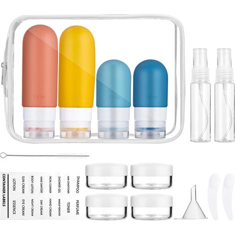 Juego de 15 botellas de viaje de silicona con etiquetas. (1/5)