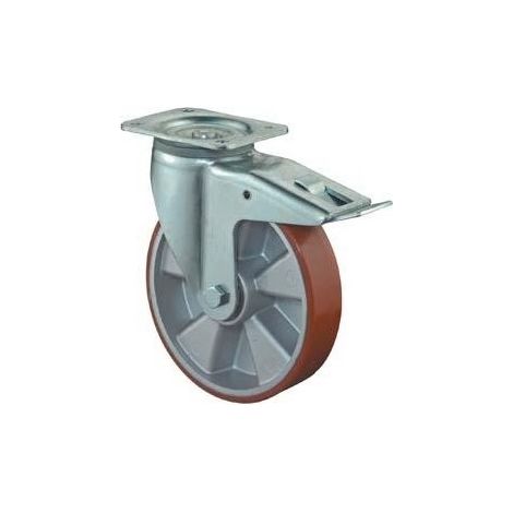 Ruota orientabile BS Rollen con blocco totale e piastra imbullonata, fascia in poliuretano pressofuso, cuscinetti a sfera, Ø ruota 100 mm, 200 kg - LB520.B90.100. (1/3)