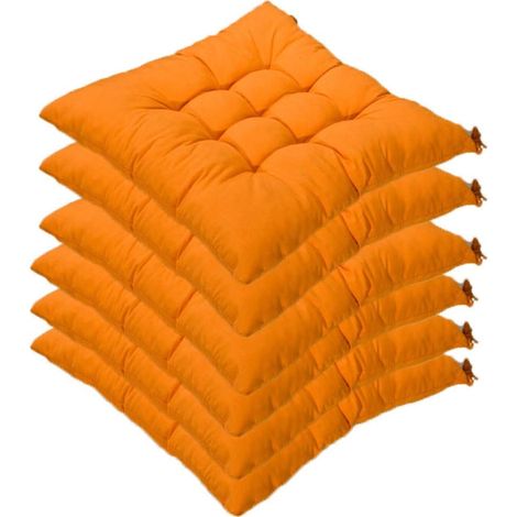 Set mit 6 quadratischen Stuhlkissen 40 x 40 cm, gesteppt, bequem und farbenfroh, für den Innen- und Außenbereich geeignet (orange)