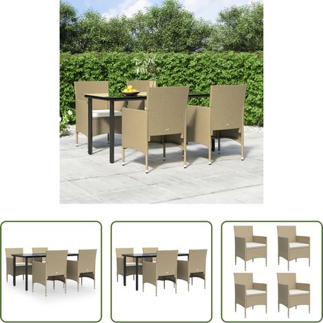 vidaXL Juego de comedor de jardín 5 piezas con cojines beige y negro (1/5)