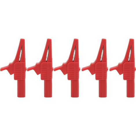 Pince de test de sécurité J.60039, clip en forme de pistolet de grande taille, extrémité avec fiche banane 4mm, lot de 5 pièces, couleur rouge. (1/5)