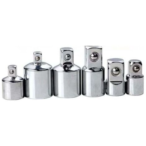 Jeu de clés à douilles 6 pces – Adaptateurs 1/4, 3/8, 1/2 à 3/4 pouces – Acier chrome vanadium – Longueur 34-46 mm pour mécanique