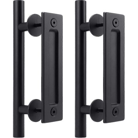 2 poignées de porte de grange coulissantes, quincaillerie pour porte de grange, poignée de porte noire, poignée de porte coulissante pour portes de grange/portes d'armoire/abris de jardin ( (1/5)