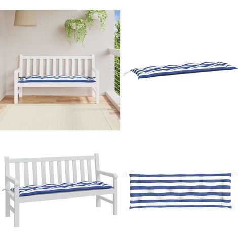 Coussin de banc de jardin rayures bleues et blanches 150x50x7cm - Coussin De Banc - Coussin D'extérieur - Coussin Décoratif - Coussin Jardin - Coussin Confortable - Home & Living