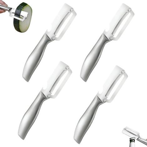 Pelador de 3 piezas, pelador de patatas de acero inoxidable con mango de plástico, pelador de verduras multifuncional 2 en 1 y abridor botellas (1/5)