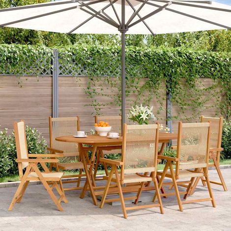 vidaXL Sillas plegables reclinables, 6 unidades, color beige, madera maciza de acacia. (1/5)