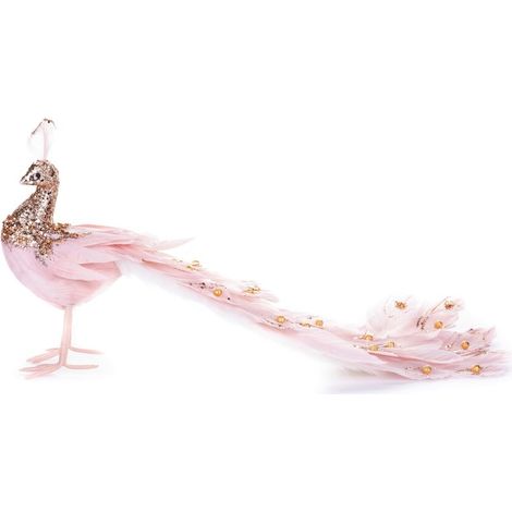 Dekoration MagicHome Weihnachten, Pfau, rosa, flaumig, 50x20x23 cm (1/3)