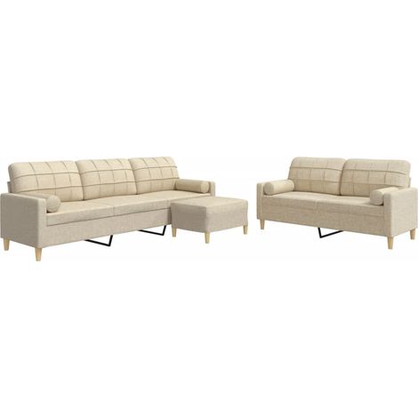Maison Exclusive - Set Divani 3 pz con Poggiapiedi e Cuscini Crema Tessuto
