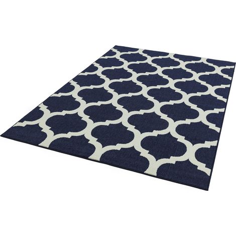 Antibes Contemporary Geometric 3D Trellis Blue Flatweave Kitchen Indoor Outdoor Floor Mat Rug Large Carpet 160 x 230 cm (5'3"x7'7") (1/4)