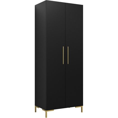 Armario Nomal, Negro + Dorado, 196x74x44cm, Puertas de armario: Con bisagras, Número de estantes: 2